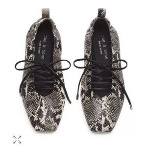 rag & bone NWT Sophia Leather Snake Print Lace Up Ballet Flats White Grey, S 6.5